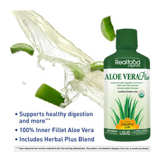 Country Life Realfood Aloe Vera Plus label closeup highlights ACTIValoe and organic ingredients.