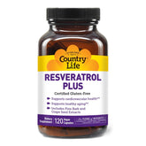 Country Life Resveratrol Plus bottle label highlighting antioxidant ingredients