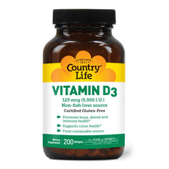 Country Life Vitamin D3 5000 IU bottle for immune support and daily use