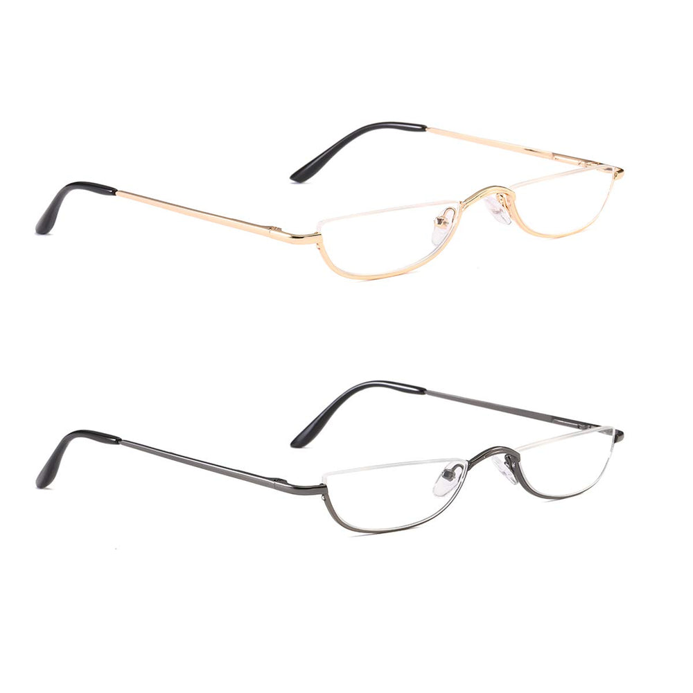 COVESATO half-frame reading glasses front view in gray and gold for versatile on-the-go reading