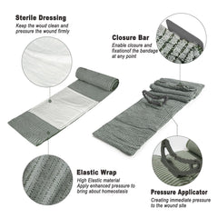 Cozii Israeli Bandage with closure bar demonstrates one-handed application advantage.