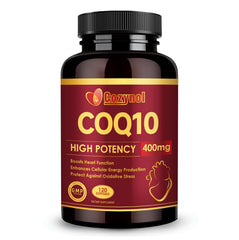 Cozynol CoQ10-400mg softgels bottle for daily heart support and energy production.