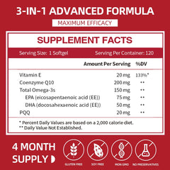 Close-up of CoQ10 softgels highlighting PQQ and omega-3 ingredients for absorption.