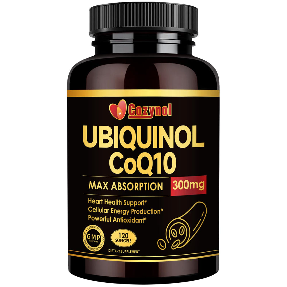 Cozynol Ubiquinol 300mg softgels front label for daily energy support.