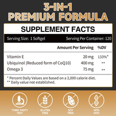 Cozynol vitamin E softgels label emphasizing antioxidant support and heart health.