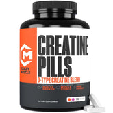 Crazy Muscle Threeatine pill bottle demonstrates convenient daily support for workouts.