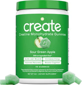 Create Creatine Monohydrate Gummies sour green apple pack for on-the-go focus