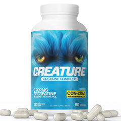 CREATURE Creatine Complex bottle on shelf supports clean training energy