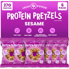 CRISP POWER Protein Pretzels sesame bag for on-the-go snacking