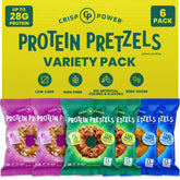 CRISP POWER protein pretzels variety pack on display, ideal on-the-go protein.