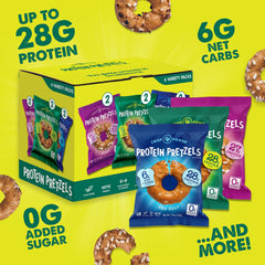 CRISP POWER sesame pretzels bag, savory crunch and plant-based protein.