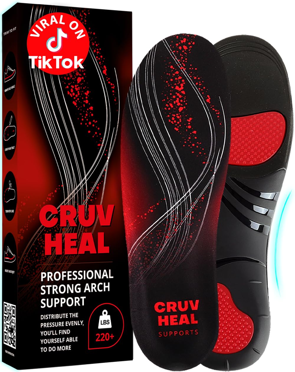 CRUVHEAL high arch insoles close-up showing arch support for stability.