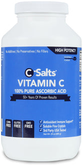 C-Salts ascorbic acid powder jar, pure vitamin C for immune support.