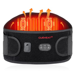 CUEHEAT heated waist belt in use provides targeted back warmth for comfort.