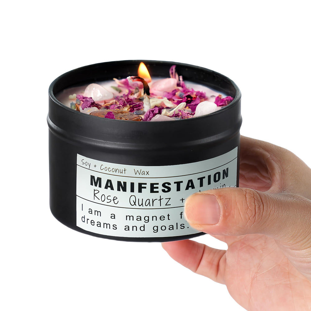 CULACEE Crystal Soy Candle tin top view enhances cozy ambiance for mindfulness