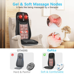 CuPiLo chair pad with rolling massage heads for full back coverage and comfort.