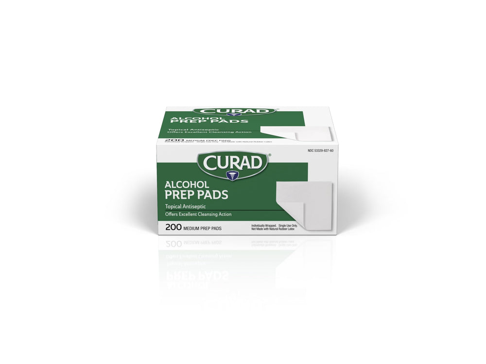 Curad 2-ply alcohol prep pad for thorough skin cleansing and residue removal.