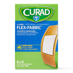 Curad Flex-Fabric bandages with woven design adapt to movement for comfort.