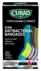 Curad antibacterial pad close-up prepared to protect a wound.