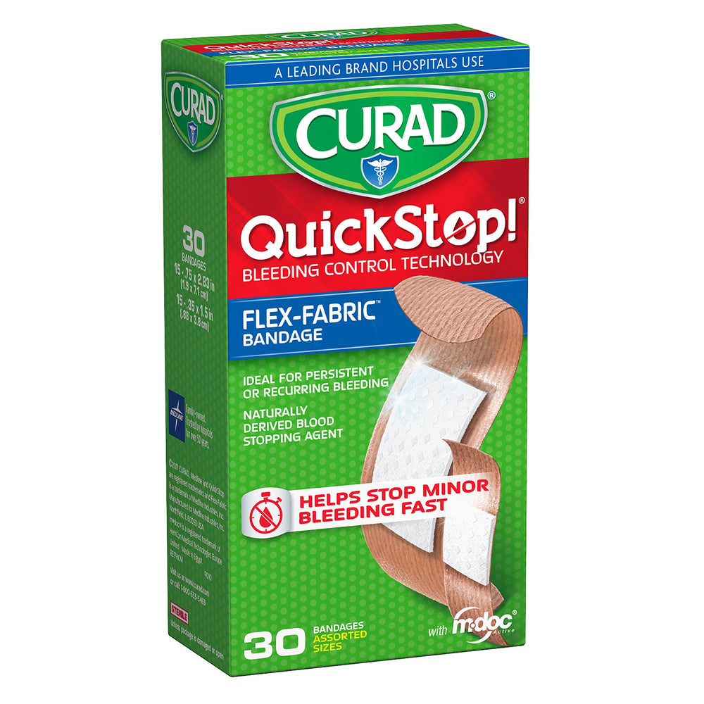 Curad QuickStop vendaje de tejido flexible para control rápido del sangrado.