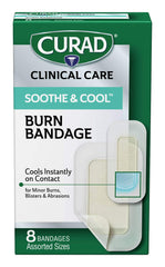 Curad Soothe & Cool burn bandages medium wound pad protect and cool on contact.