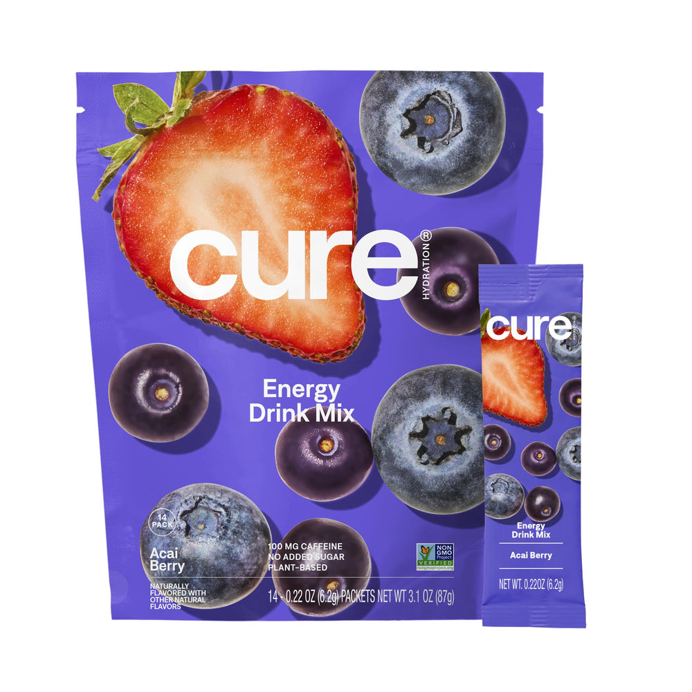 Cure Hydration acai berry packet close-up for on-the-go hydration.