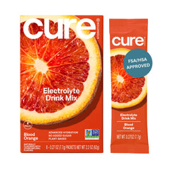 Cure Hydration blood orange packet ready for quick, on-the-go hydration