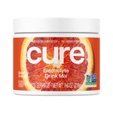 Cure Hydration blood orange powder jar showing plant-based electrolytes for fast hydration.