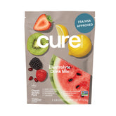Cure Hydration bottle pour demonstrates quick, portable hydration.