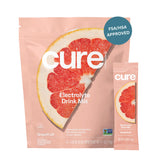 Cure Hydration grapefruit packets for convenient, on-the-go electrolyte support.