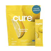 Cure Hydration lemonade packets for on-the-go hydration with natural electrolytes.