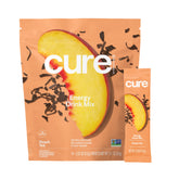 Cure Hydration Performance Peach pouch front shows plant-based electrolytes for hydration.