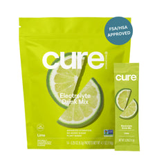 Cure Hydration lime powder in a pouch for quick, on-the-go hydration.