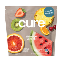 Cure Hydration tropical packet ready to mix for on-the-go hydration.