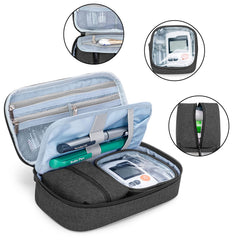 CURMIO bag middle elastic flap keeps emergency gel or sharps container within easy reach.