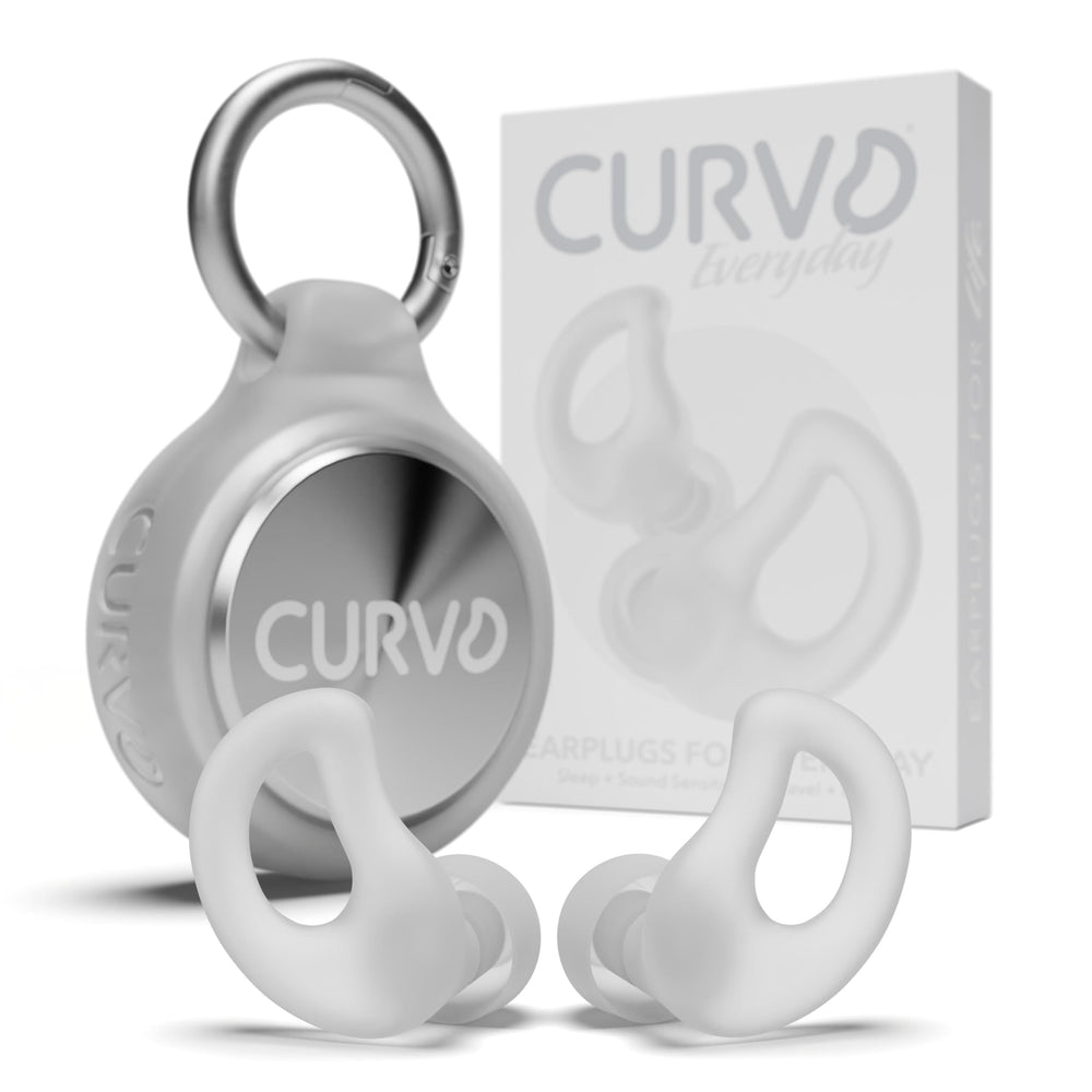 CURVD everyday earplugs with case for portable quiet during travel.
