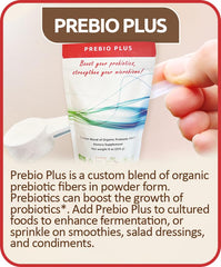 Prebio Plus scoop illustrating easy daily dosing for gentle fiber intake.