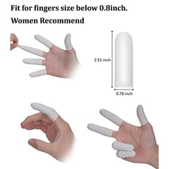 Cuttte medium-size latex finger cots on a finger for precise grip.