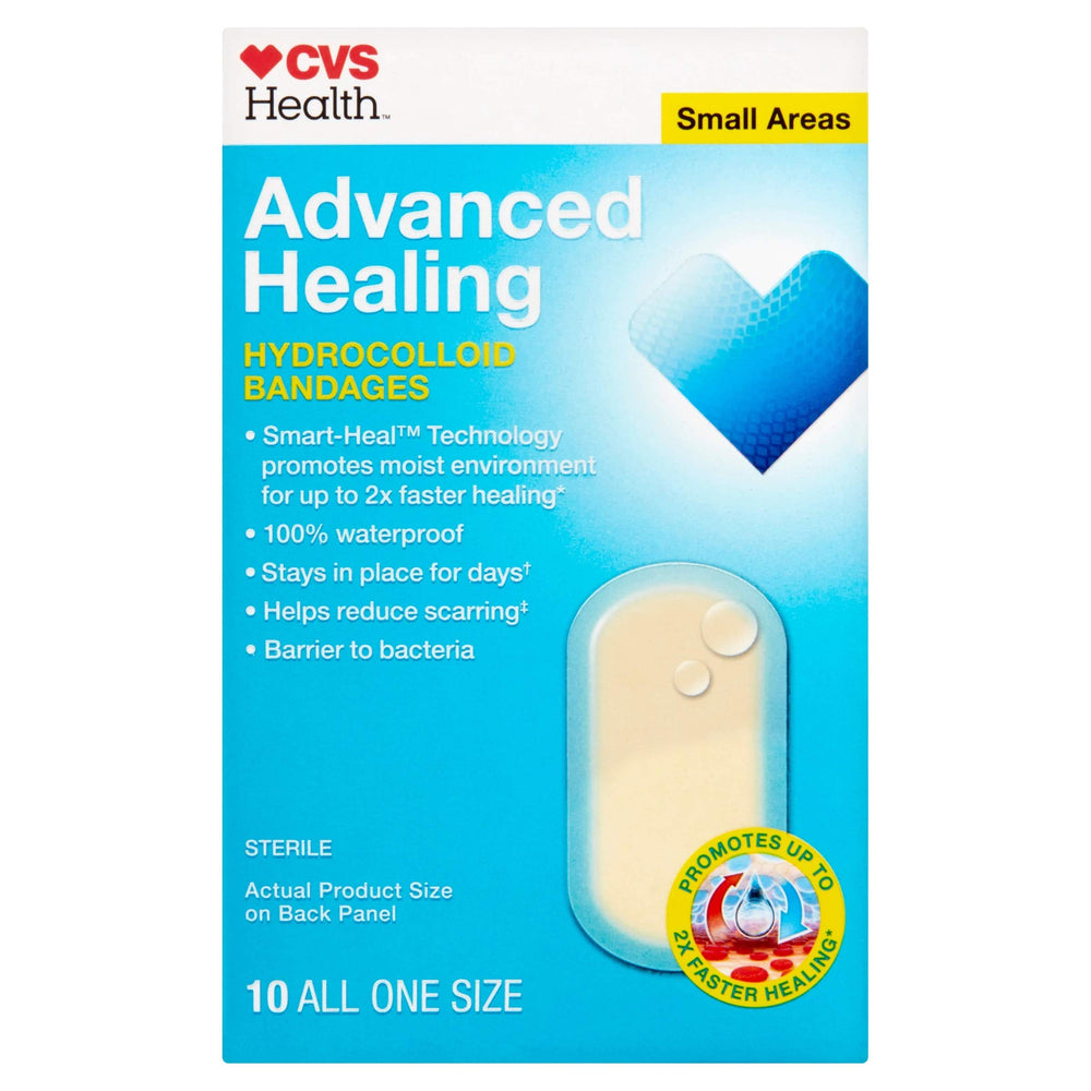 CVS Health Advanced Healing hydrocolloid bandages in packaging for small-area wounds