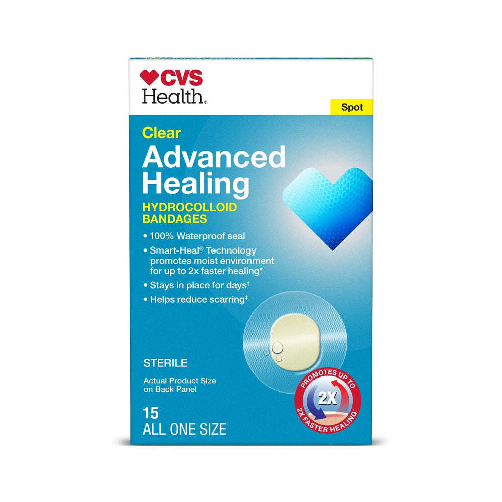 CVS Health tiritas hidrocoloides claras, diseño discreto para uso diario y discreción en la piel.