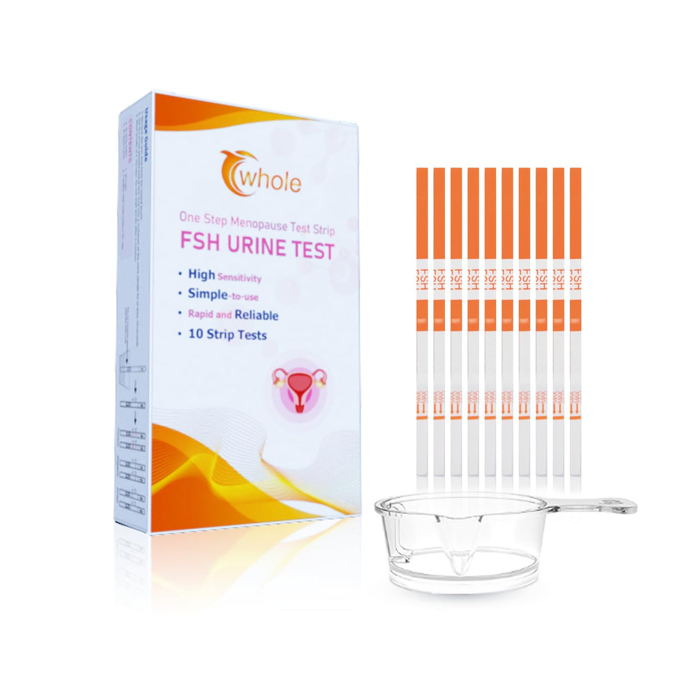 Cwhole menopause test strip ready for urine dip to track hormonal changes.