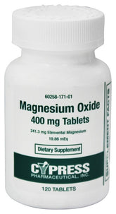 Cypress Pharmaceuticals Magnesio Óxido 400 mg, tableta para soporte muscular y nervioso.