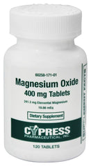 Cypress Pharmaceuticals Magnesio Óxido 400 mg, tableta para soporte muscular y nervioso.