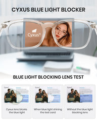 Cyxus lightweight polycarbonate square frames provide all day comfort during screen time