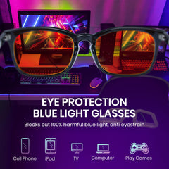 Cyxus orange blue light glasses side view showing lightweight frame for long sessions.
