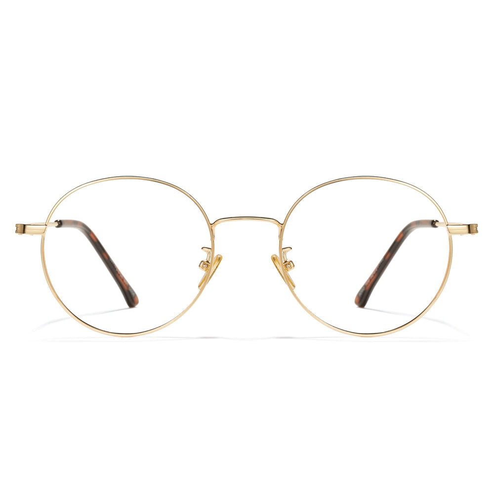 Cyxus round blue light glasses front view for office use.