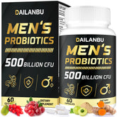 Dailanbu Probiotics for Men bottle showing 500B CFU support for gut health.