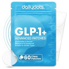 Daily Dots GLP-1 patches pack front; convenient 60-day routine.