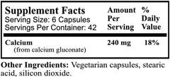 Daily Manufacturing Calcium Gluconate label showing ingredients and certifications.