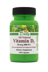 Daily Manufacturing Vitamin D3-800 bottle shows clear dosage information for easy dosing.